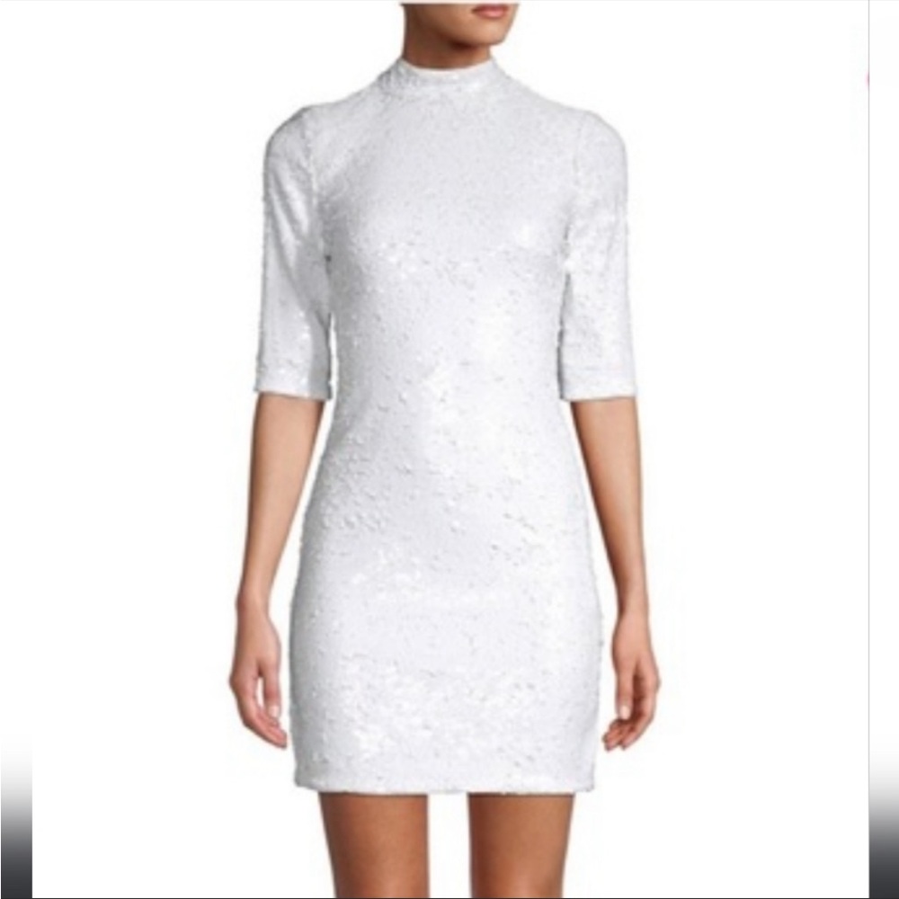 Alice + Olivia Inka White Sequin Mock Neck Mini Dress - Size 4